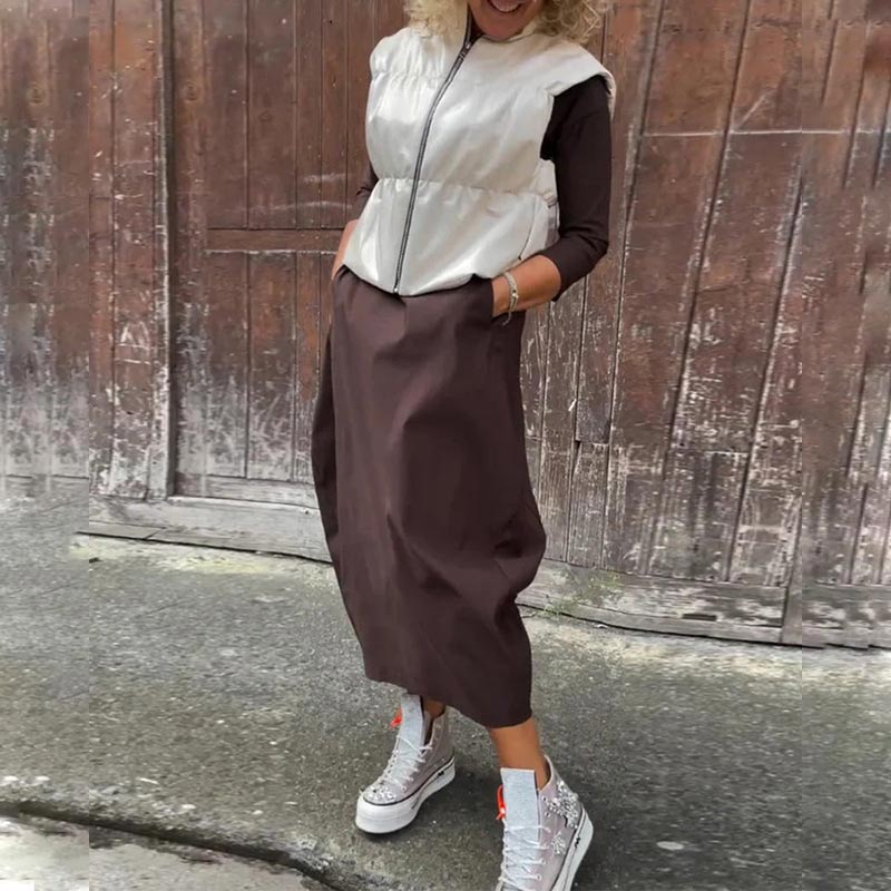 Vestido sencillo y elegante para mujer con bolsillos.-ES