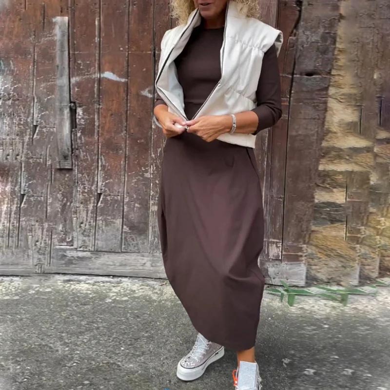 Vestido sencillo y elegante para mujer con bolsillos.-ES