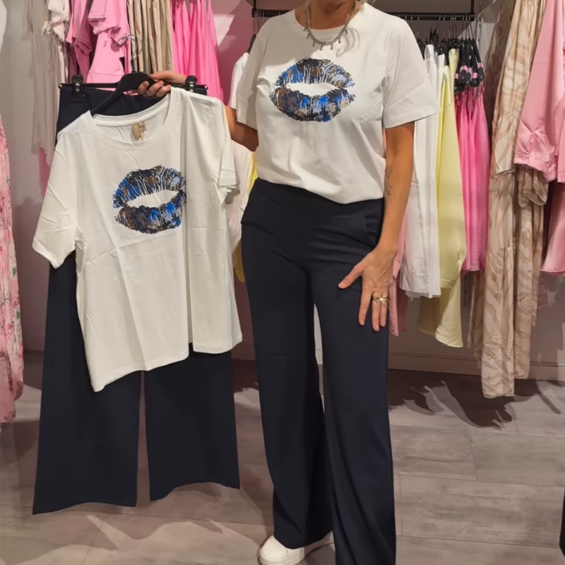 Ženski dvodijelni set s printom, topom i hlačama-HR