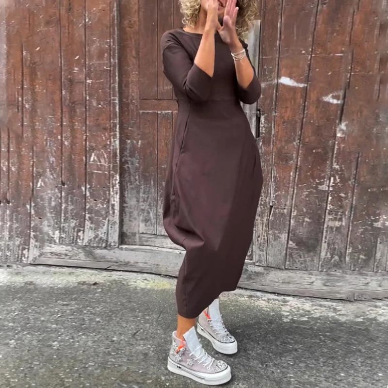 Vestido sencillo y elegante para mujer con bolsillos.-ES