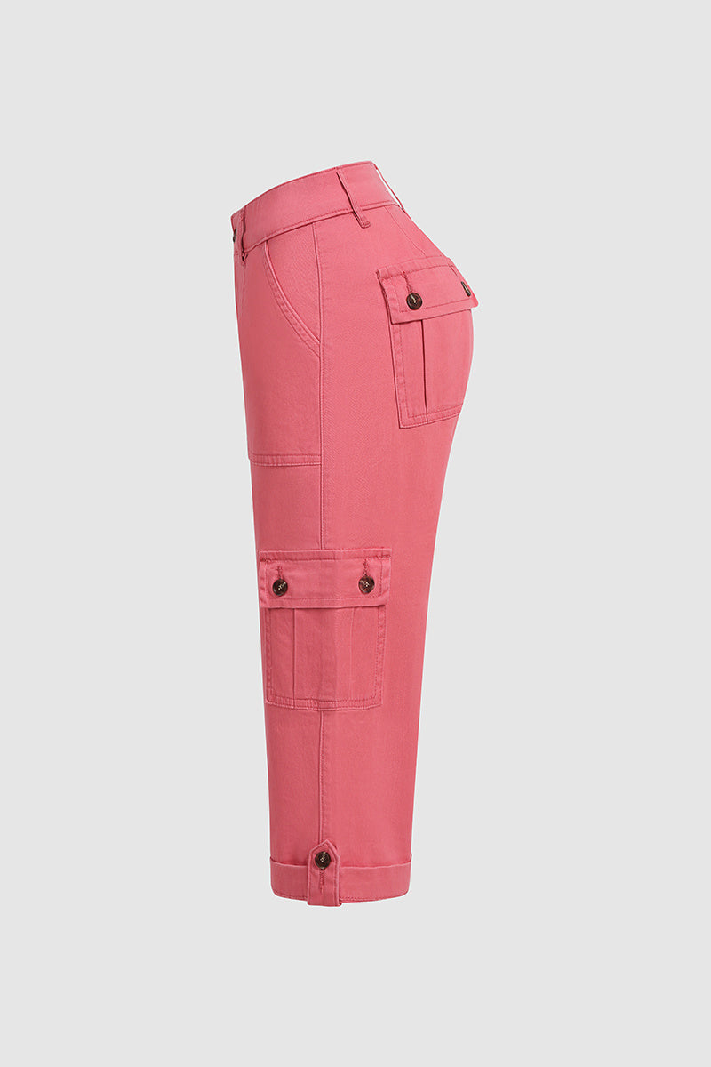 Kapri kelnės su kišenėmis ir vidutinio aukščio juosmeniu, klostėmis apačioje ir keliomis kišenėmis-LT