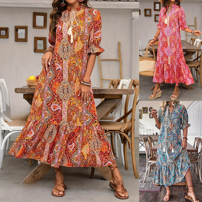 Vestido de verano con escote en V y estampado floral para mujer-ES