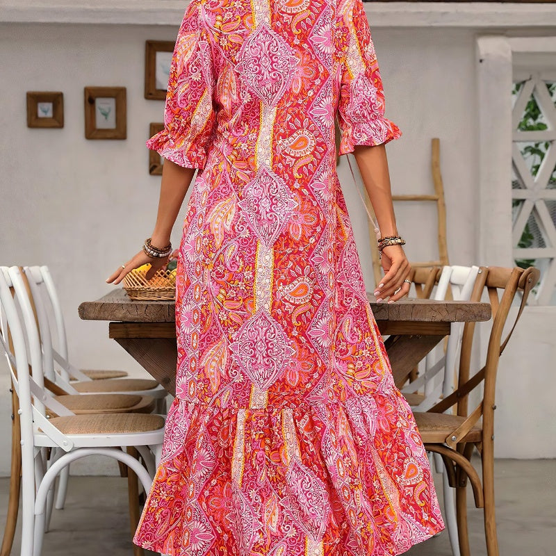 Vestido de verano con escote en V y estampado floral para mujer-ES