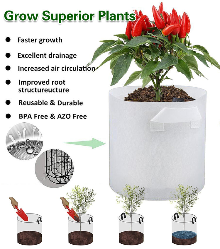 【10 piezas】🌱Bolsas de cultivo para vegetales, flores y plantas de 3/4/5/7/10 galones, bolsas de cultivo resistentes no tejidas-ES