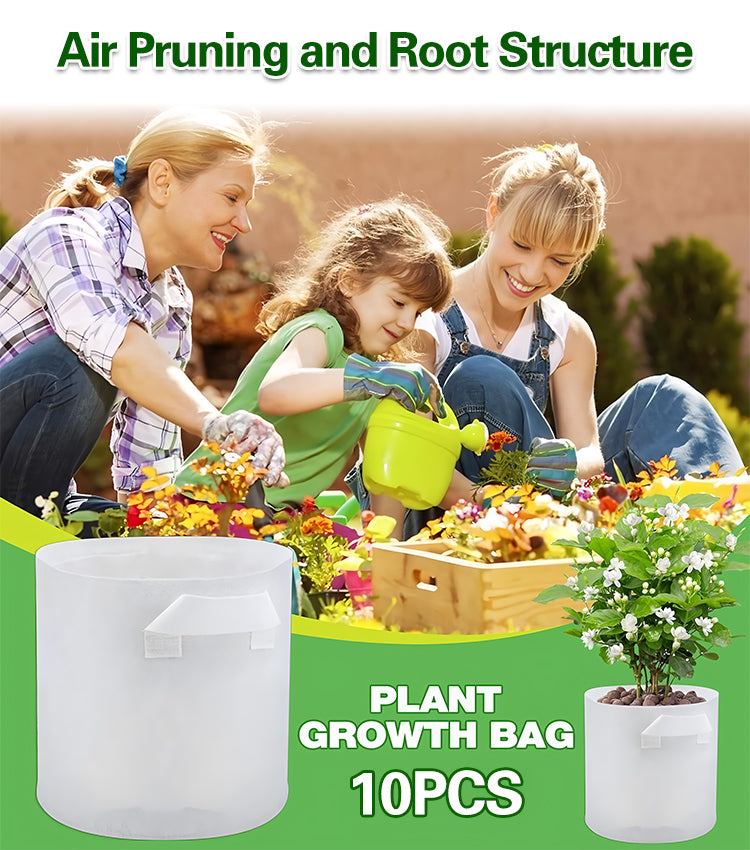 【10 piezas】🌱Bolsas de cultivo para vegetales, flores y plantas de 3/4/5/7/10 galones, bolsas de cultivo resistentes no tejidas-ES