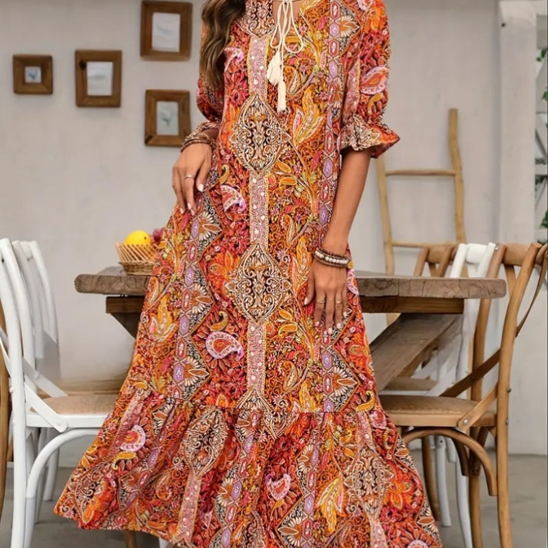 Vestido de verano con escote en V y estampado floral para mujer-ES