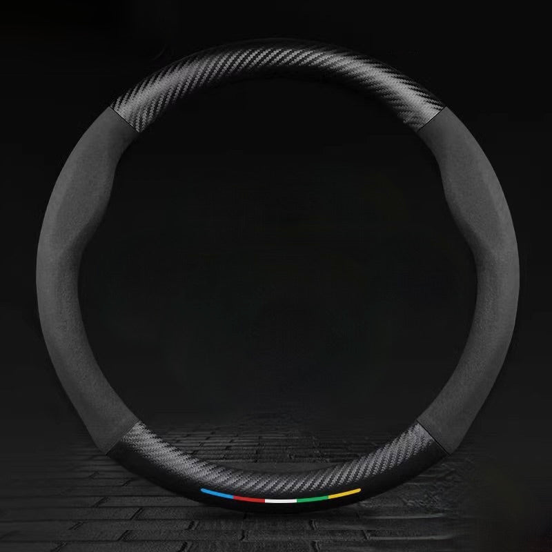 „TrackVibe“ | Juodas anglies pluošto zomšos vairo užvalkalas – neslystantis ir atsparus dilimui-LT