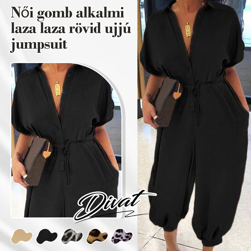 💜✨Moteriškas sagomis puoštas laisvas kombinezonas trumpomis rankovėmis-LT