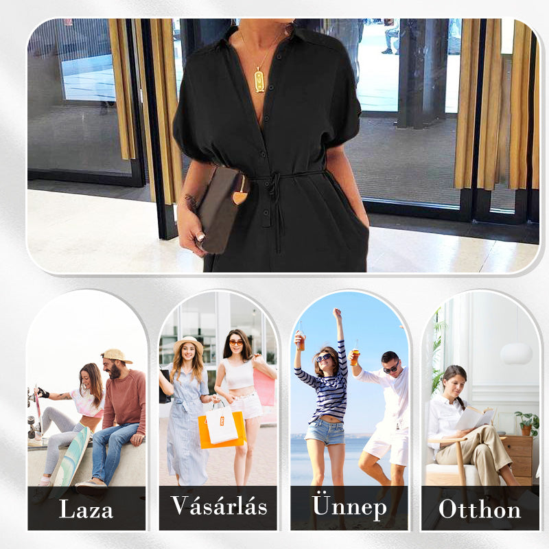 💜✨Moteriškas sagomis puoštas laisvas kombinezonas trumpomis rankovėmis-LT