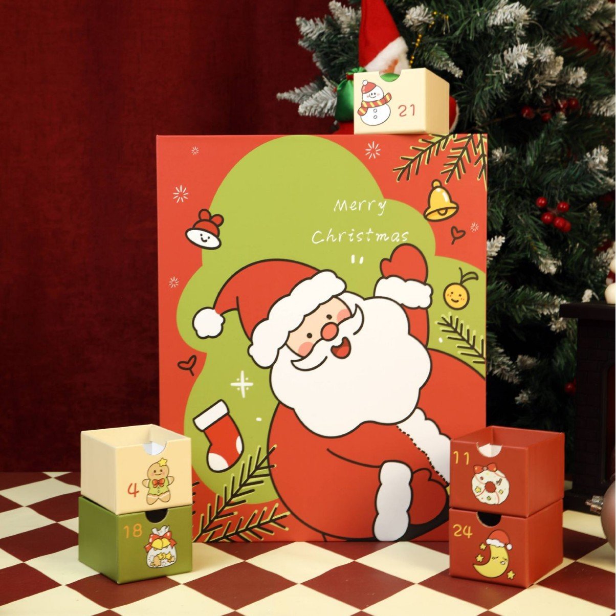 Calendario de Adviento de mármol rosa 2025, caja de cuenta regresiva de 24 días para Navidad-ES