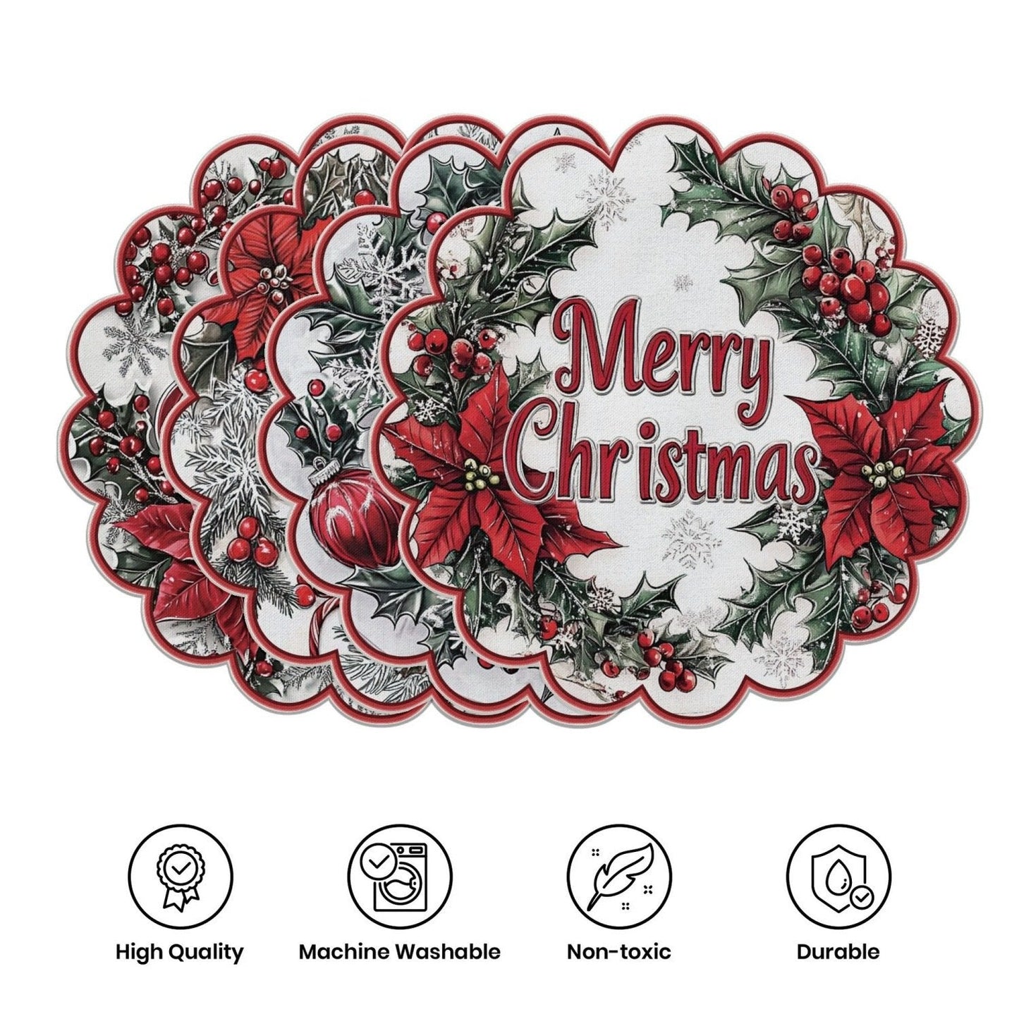 10 vnt. žieminių padėkliukų puansetijų ir kankorėžių formos, pagaminti iš neslystančio audinio-LT