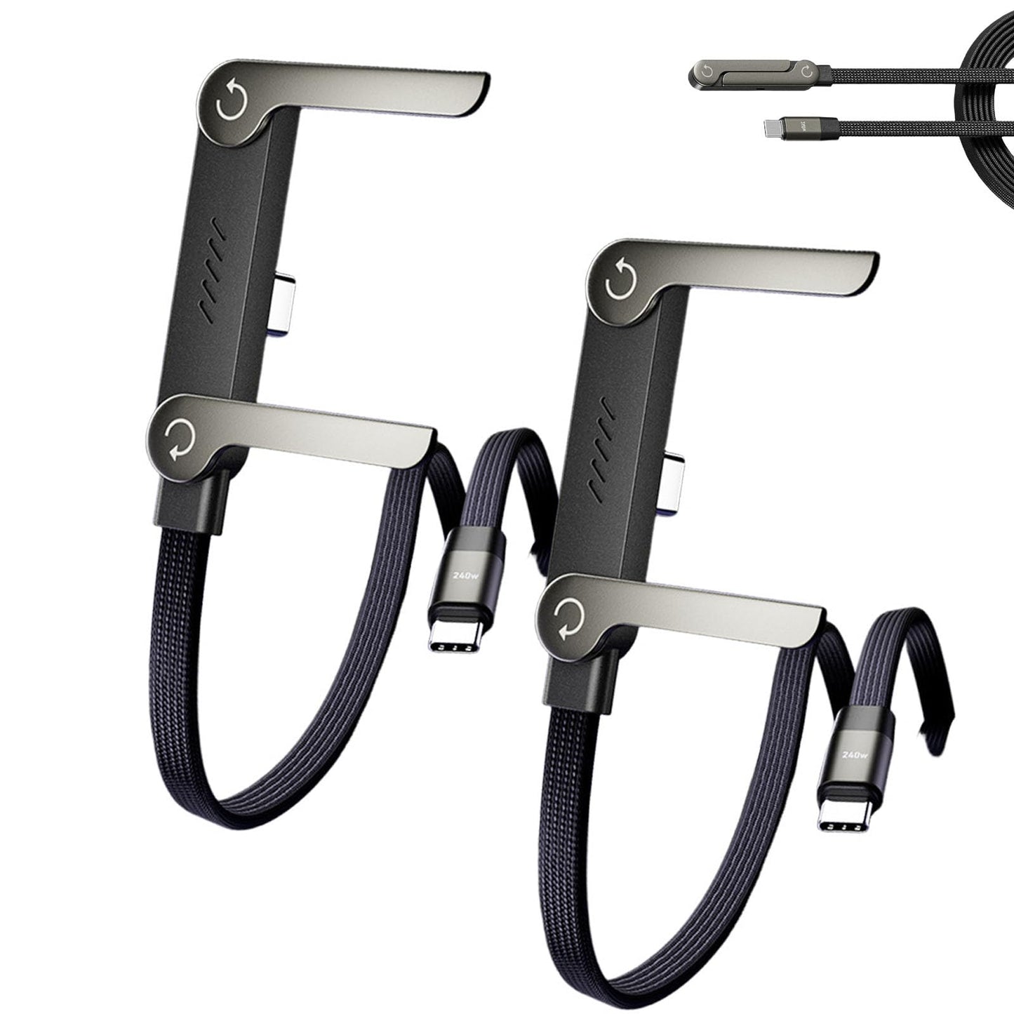 📱 240 W pintas greito įkrovimo laidas su įmontuotu telefono laikikliu – naujas 2026 m. sulankstomas patvarus USB-C tipo C laidas (2 vnt. pakuotėje)-LT