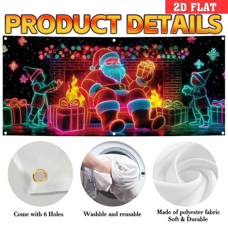Božični UV aktivirani transparent za garažna vrata, ki se sveti v temi z risanim dizajnom Božička in škrata, dekoracija za zunanjo in notranjo zabavo-SI