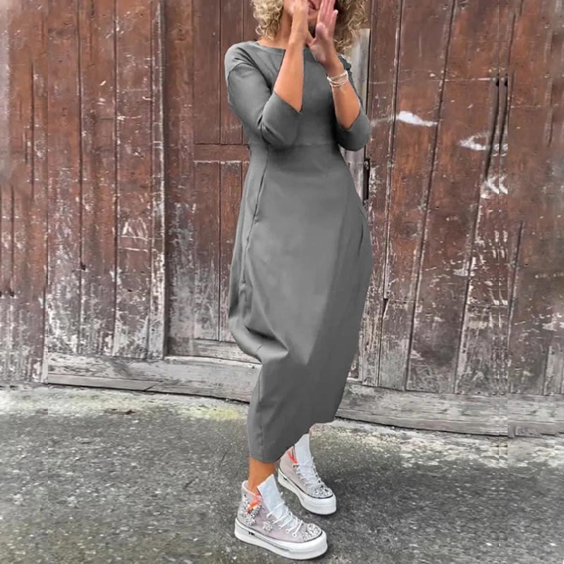 Vestido sencillo y elegante para mujer con bolsillos.-ES