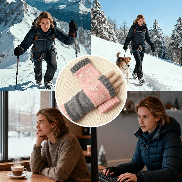 🐱 Mielos moteriškos megztos katės pirštinės🧤🧶-LT