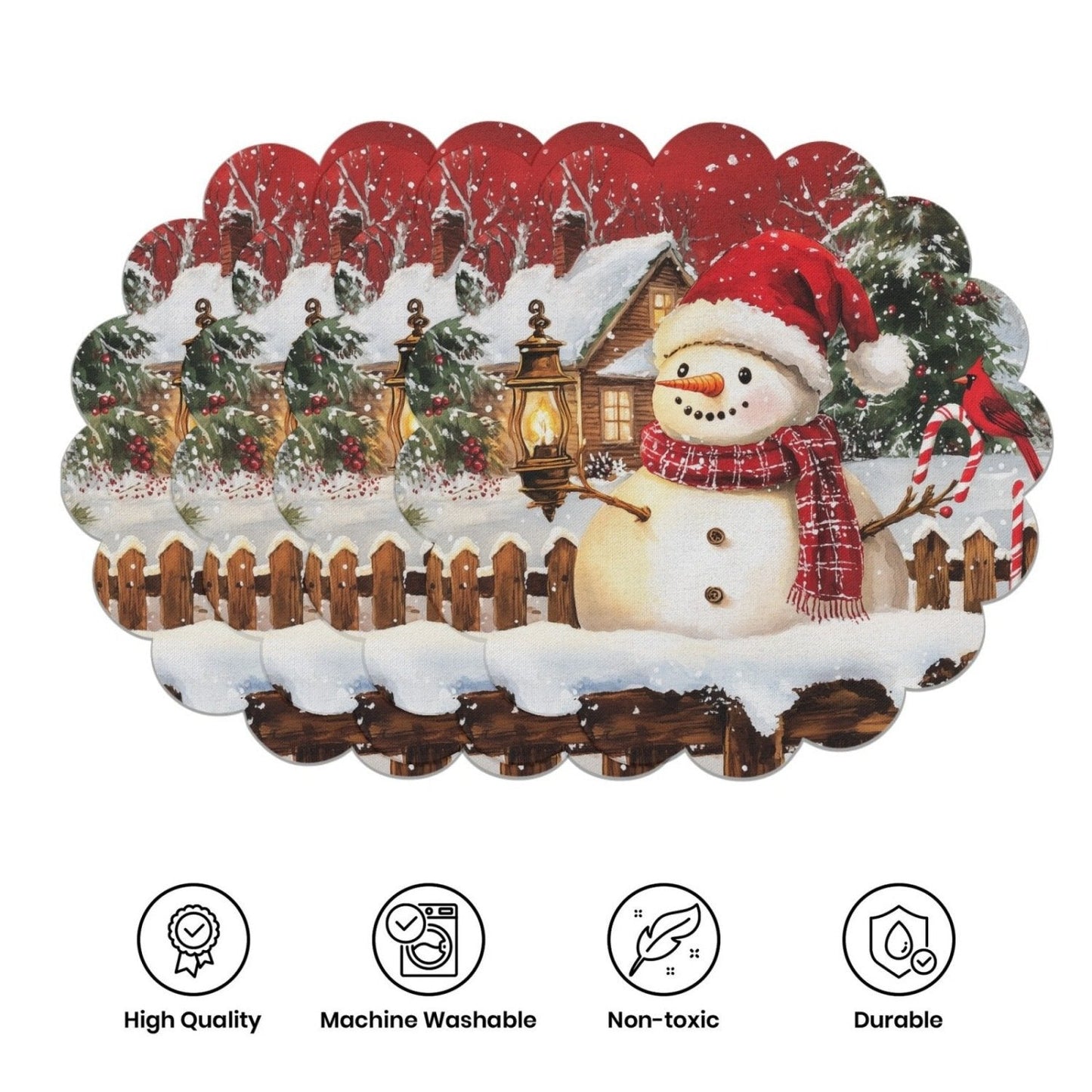 10 vnt. žieminių padėkliukų puansetijų ir kankorėžių formos, pagaminti iš neslystančio audinio-LT