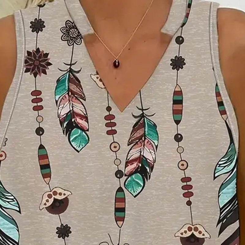 【L-4XL】🌸Dvodelni komplet brez rokavov s potiskom in V-izrezom-SI