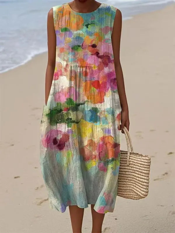 Ženska ljetna haljina bez rukava s okruglim izrezom-HR