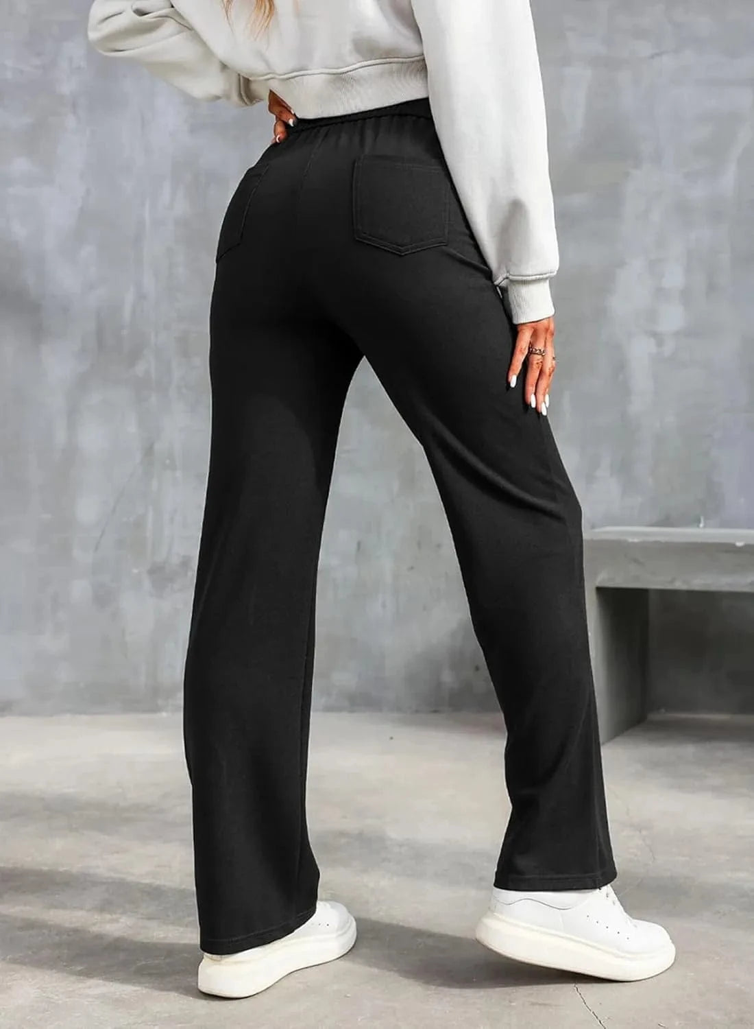 Elastinės laisvalaikio kelnės aukštu juosmeniu-LT