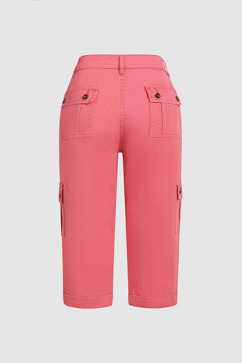 Kapri kelnės su kišenėmis ir vidutinio aukščio juosmeniu, klostėmis apačioje ir keliomis kišenėmis-LT