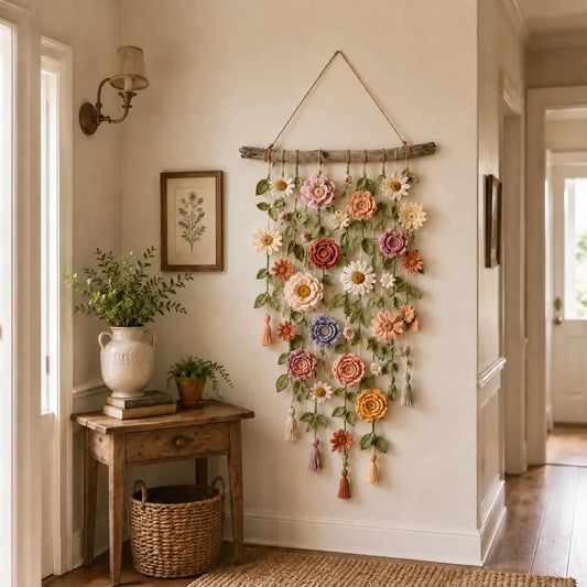 🌸Boho zidni ukras s heklanim cvijećem-HR