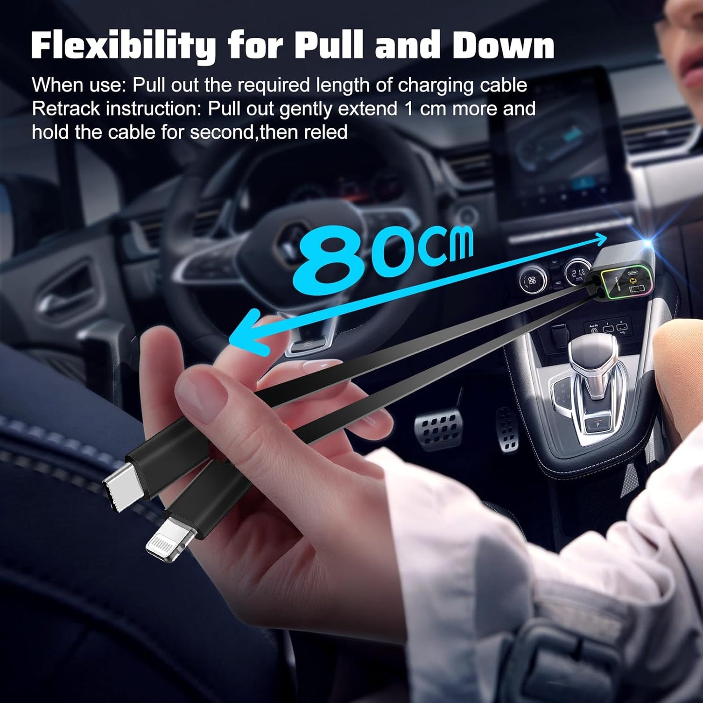 2025 m. naujas modelis su ištraukiamu „Starlight“ 4 viename automobiliniu greituoju mobiliojo telefono įkrovikliu-LT