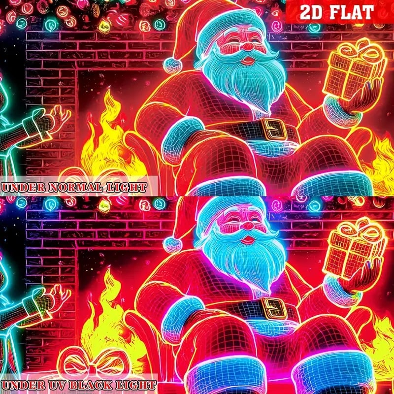 Božični UV aktivirani transparent za garažna vrata, ki se sveti v temi z risanim dizajnom Božička in škrata, dekoracija za zunanjo in notranjo zabavo-SI