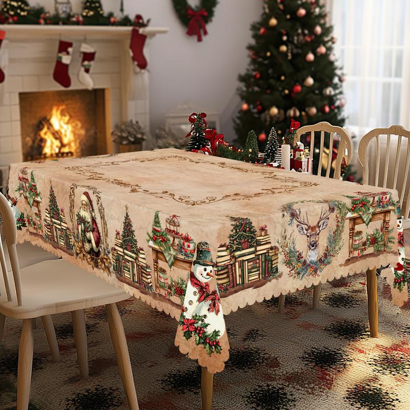 Mantel navideño de primera calidad: un encantador diseño de Papá Noel y renos para disfrutar de momentos alegres en familia.-ES