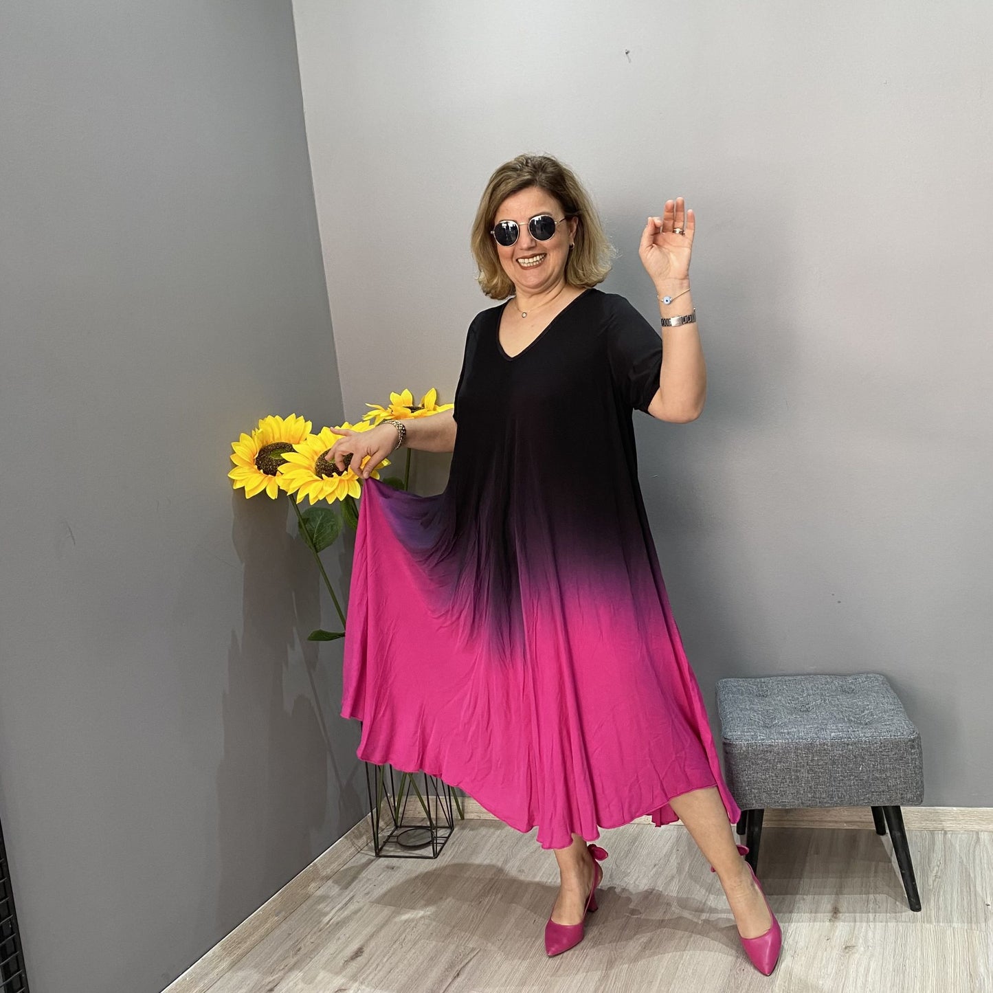 Vestido italiano informal de manga larga con degradado de color-ES