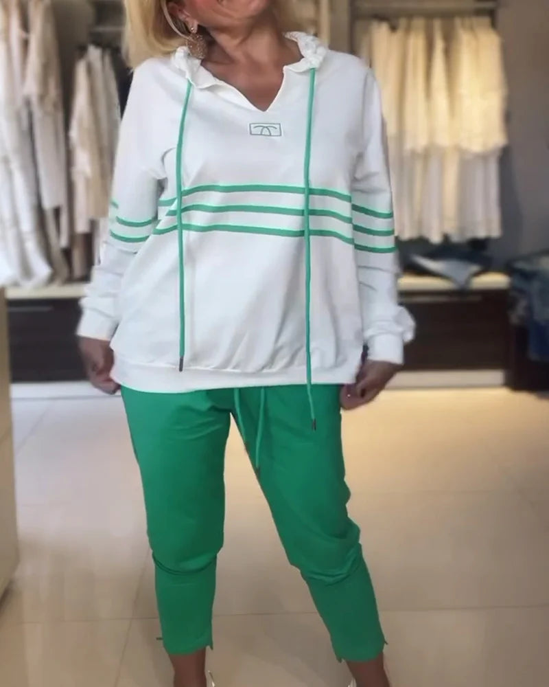 Conjunto de sudadera con estampado de rayas-ES