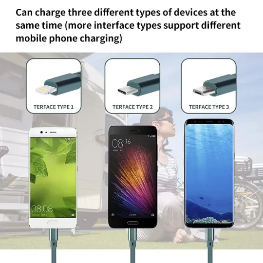 3 viename ištraukiamas automobilio duomenų kabelis + nemokamas automobilinis įkroviklis-LT