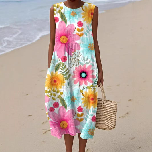 Vestido de verano sin mangas con escote redondo para mujer.-ES