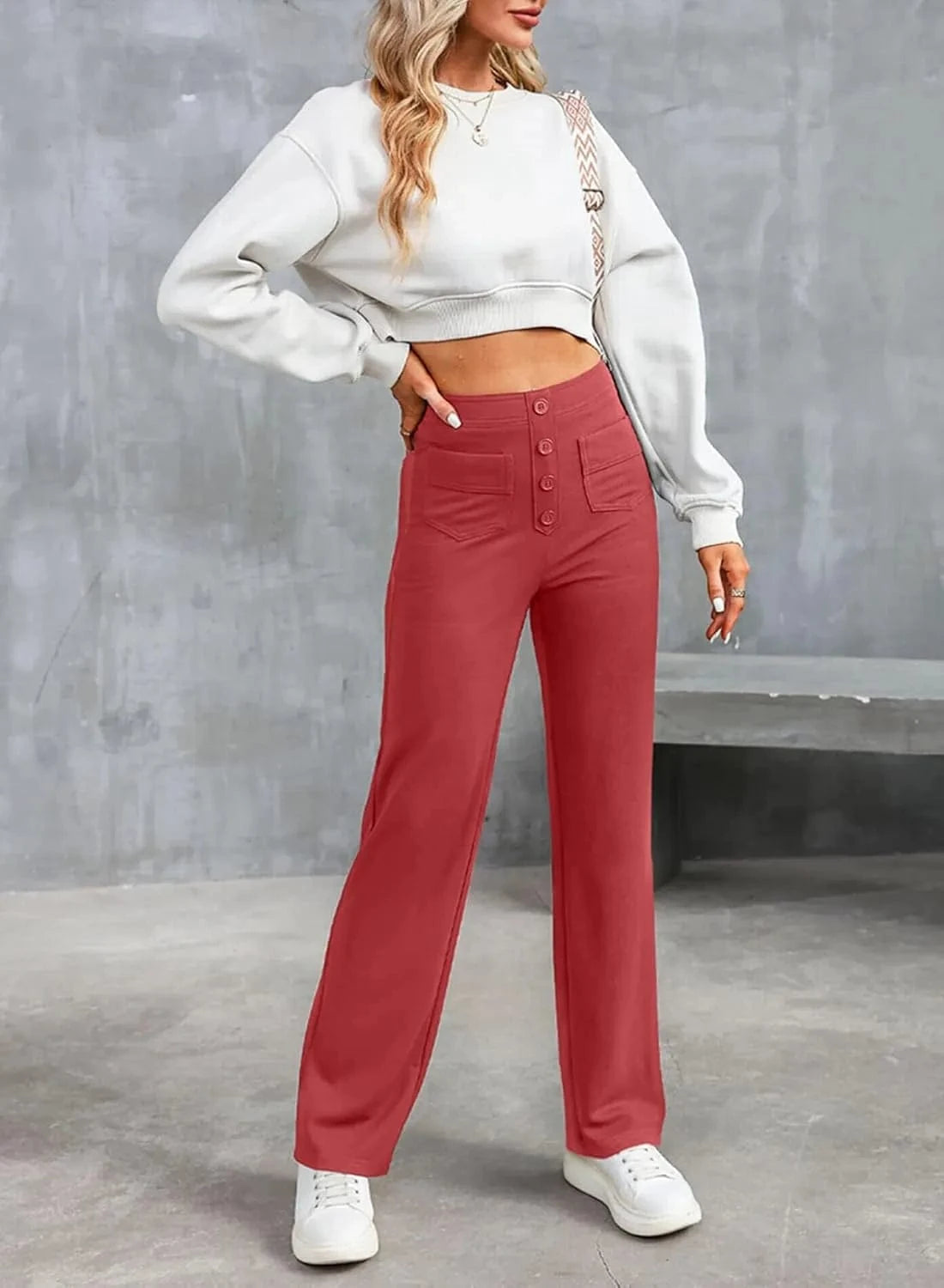 Elastinės laisvalaikio kelnės aukštu juosmeniu-LT