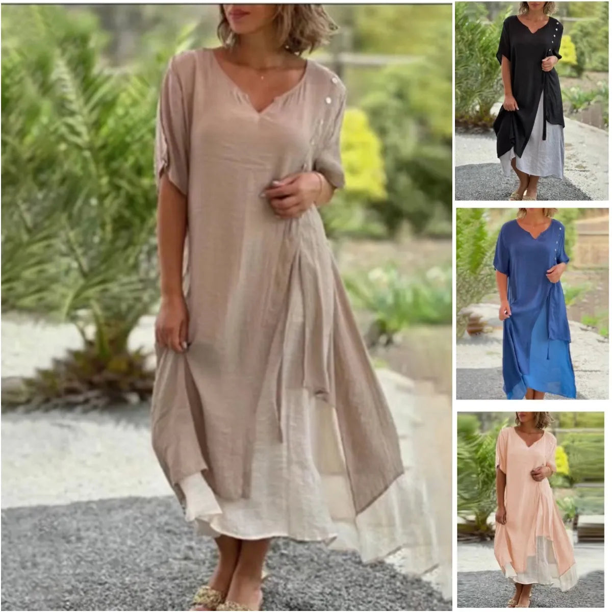 Lažna dvodelna asimetrična obleka s kratkimi rokavi-SI