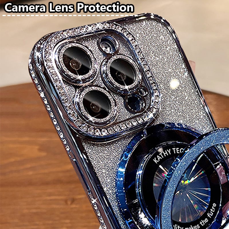 Μαγνητική θήκη iPhone με στρας με γκλίτερ και αόρατη βάση-GR