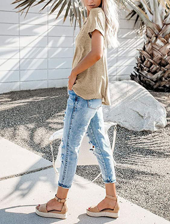 🌈 Camiseta de bolsillo de manga corta en color liso, nuevo estilo de verano-ES