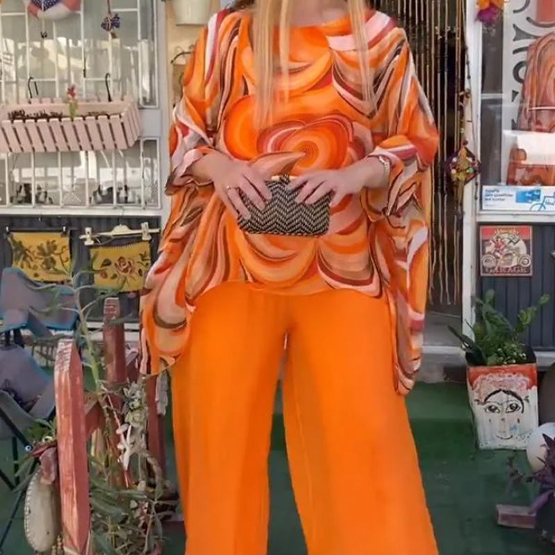 【🎊Κομψό και κομψό】💞Γυναικείο πολύχρωμο σιφόν καλοκαιρινό σετ 2 τεμαχίων-GR