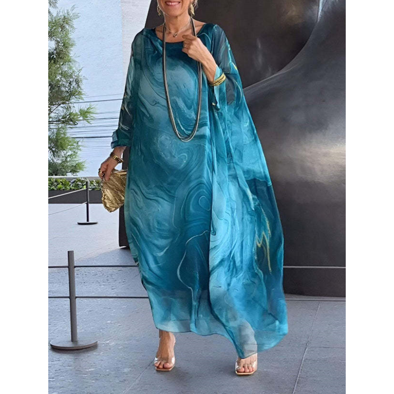 🔥Išpardavimas🔥Elegantiška šifono suknelė su marmuro raštu-LT