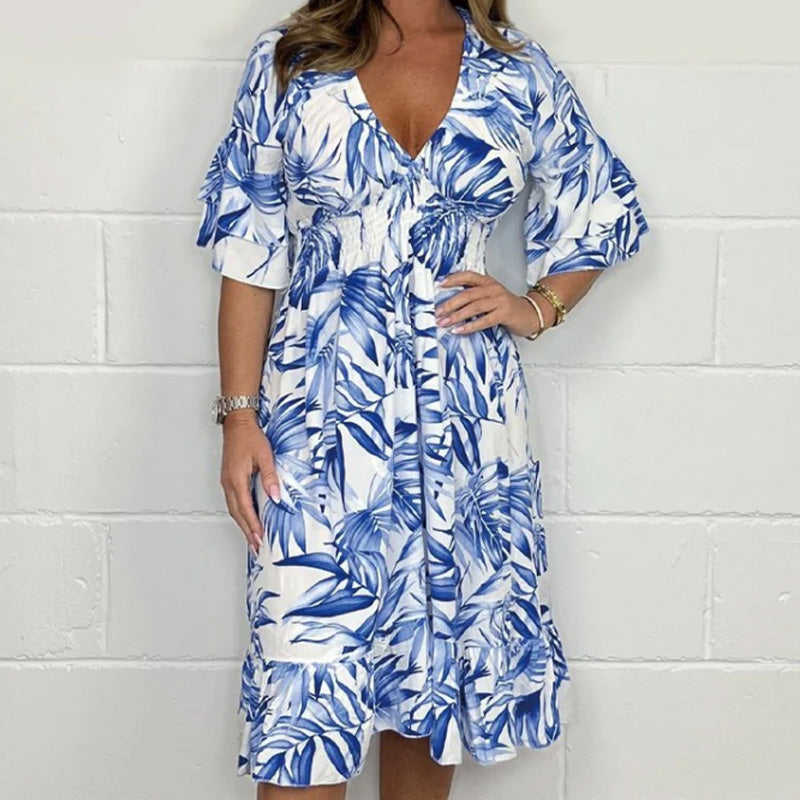 👗✨ Vestidos elegantes de cuello en V para mujer con estampado botánico-ES