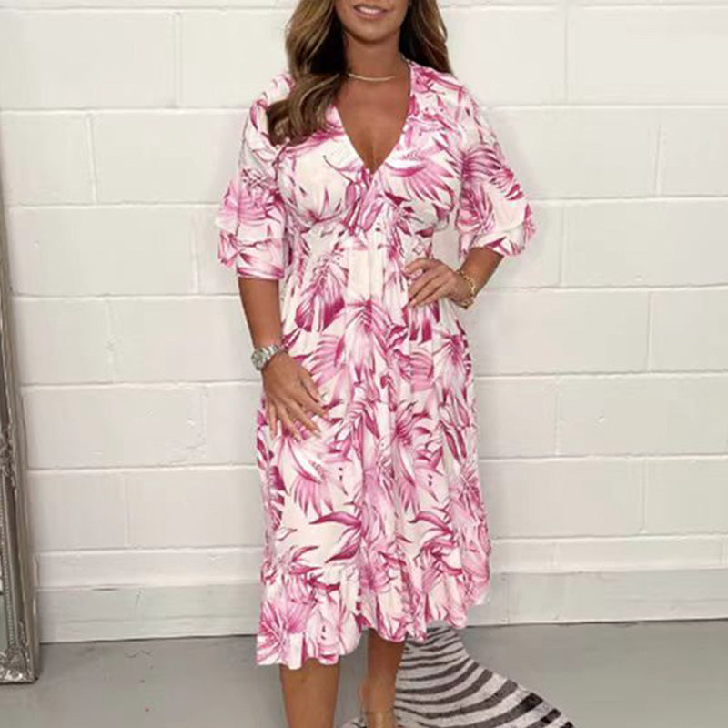 👗✨ Vestidos elegantes de cuello en V para mujer con estampado botánico-ES