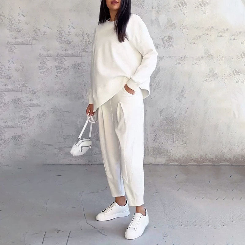 Dvodelni komplet z dolgimi rokavi in hlače z okroglim izrezom-SI