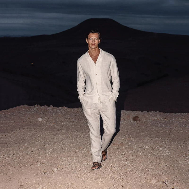 🌴Ανδρικό μινιμαλιστικό σετ δύο τεμαχίων από βαμβάκι και λινό-GR