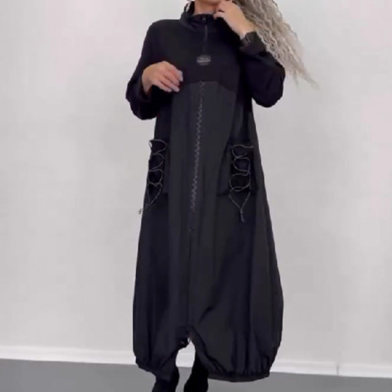 Vestido de manga larga con escote en pico y encaje👗-ES