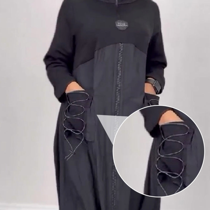 Vestido de manga larga con escote en pico y encaje👗-ES