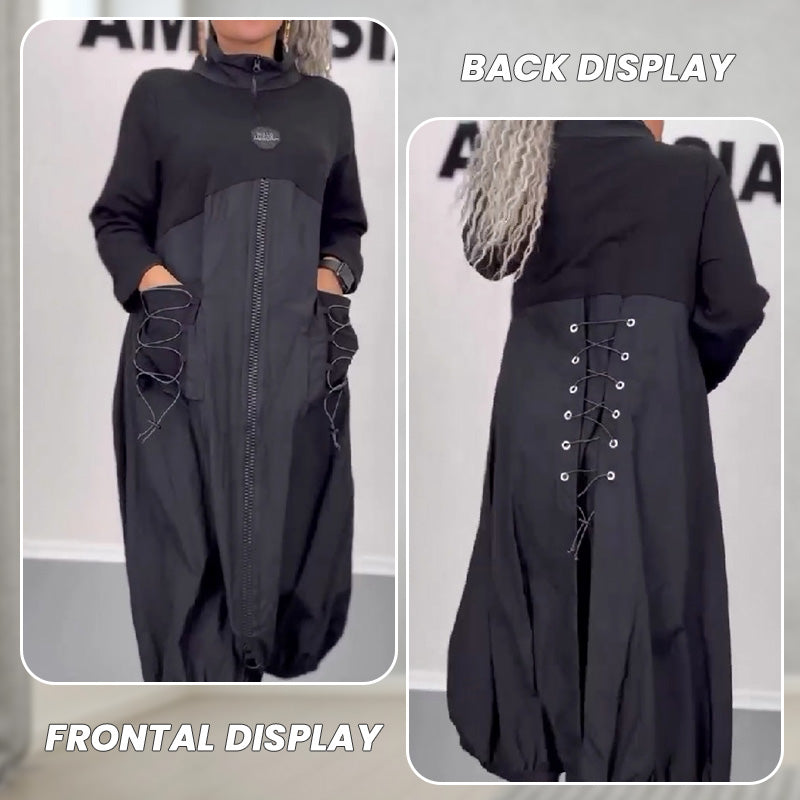 Vestido de manga larga con escote en pico y encaje👗-ES