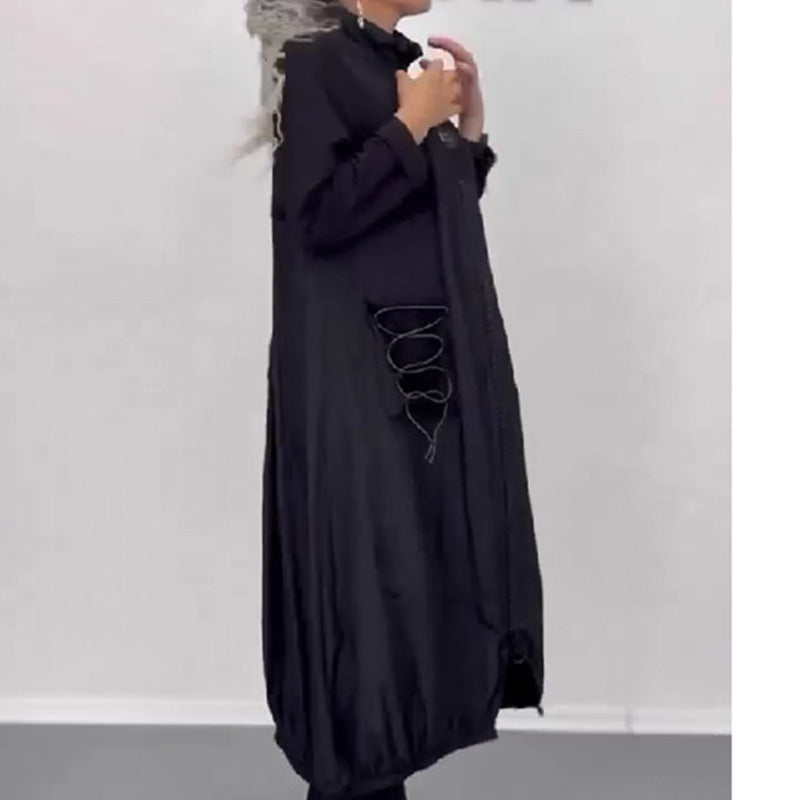 Vestido de manga larga con escote en pico y encaje👗-ES