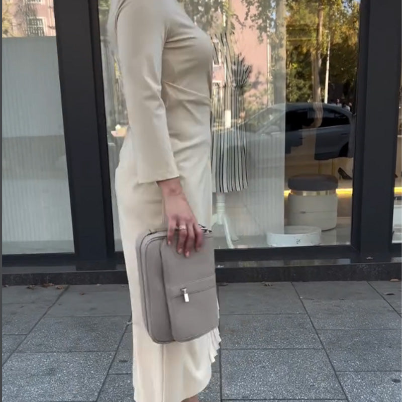 💖Obleka z dolgimi rokavi, nagubanim robom in okroglim izrezom-SI