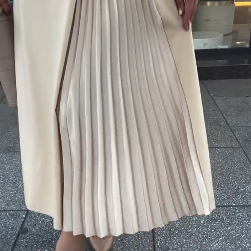 💖Obleka z dolgimi rokavi, nagubanim robom in okroglim izrezom-SI