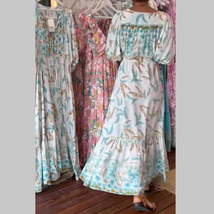 Μοντέρνο γυναικείο μάξι φόρεμα με ζώνη και λαιμόκοψη-GR