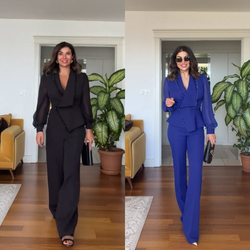 Γυναικείο Σετ παντελόνι και παντελόνι από διχτυωτό φαρδύ πόδι-GR